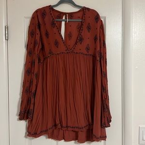 Free People Rust Orange Embroidered Tunic Dress